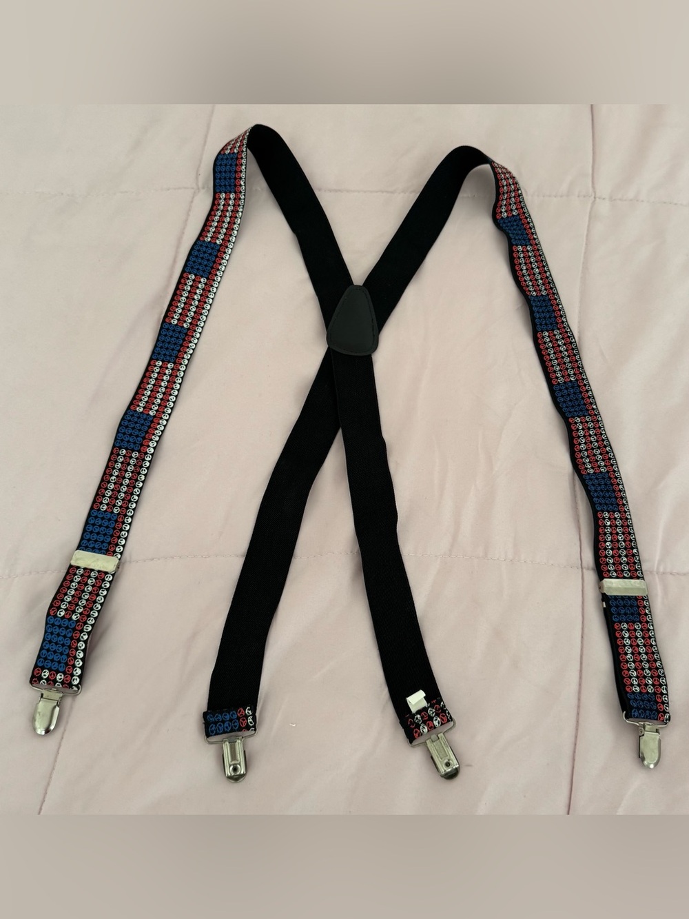 Men's Red, White & Blue peace sign Suspenders - Unbranded business casual office